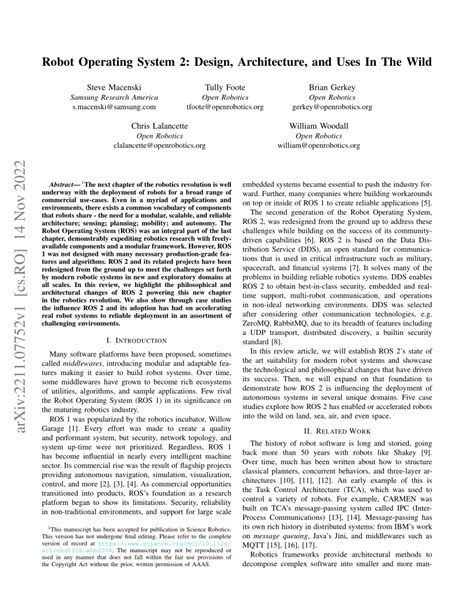 (PDF) Robot Operating System 2: Design, Architecture, and Uses In The Wild