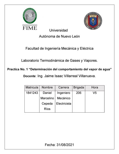 Practica Termo Gy V Universidad Aut Noma De Nuevo Le N Facultad De