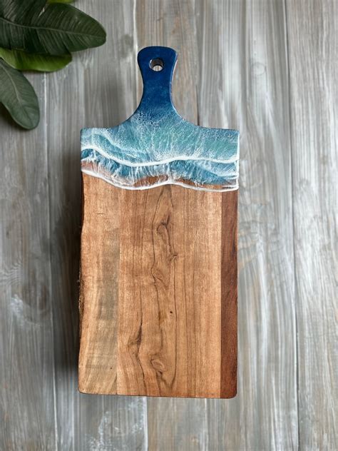 Gorgeous Large Acacia Wood Ocean Wave Cutting Board With Handle Mother