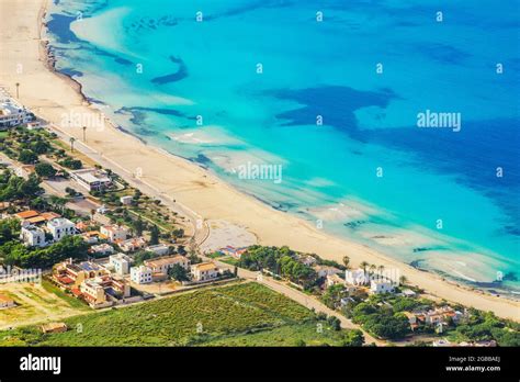 High angle view of San Vito Lo Capo village and beach, San Vito Lo Capo ...