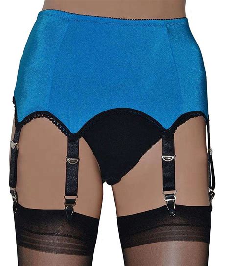 Vintage Style 6 Strap Suspender Belt In Turquoise With Metal Clips