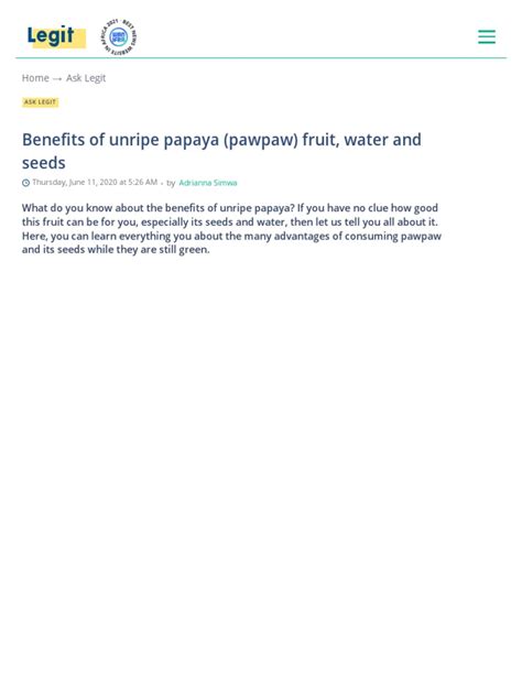 Benefits Of Unripe Papaya Pawpaw Fruit Water And Seeds Legit Pdf Clinical Medicine