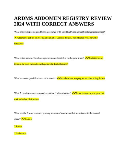 Ardms Echo Practice Test Questions And Correct Answers Ardms