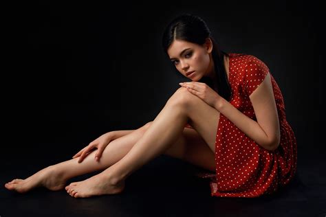 Brunette Girl Sitting Dress Hands Legs HD Wallpaper