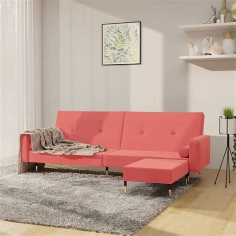 VidaXL Canapé lit à 2 places avec repose pied Rose Velours 3080528