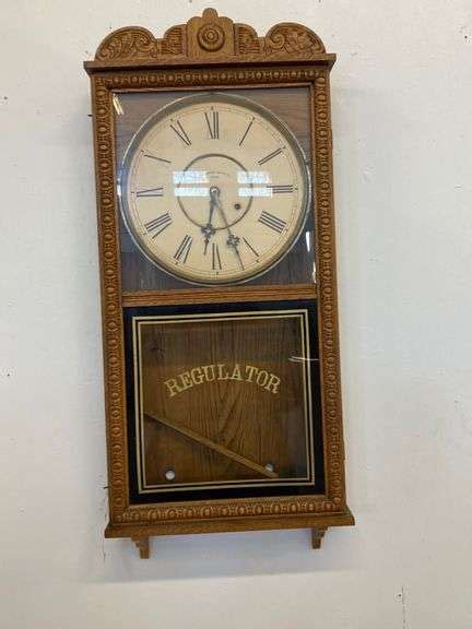 Antique Oak Regulator Clock Baer Auctioneers Realty Llc