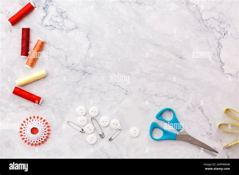 Colorful Sewing And Tailoring Tools And Items On Light Background Stock