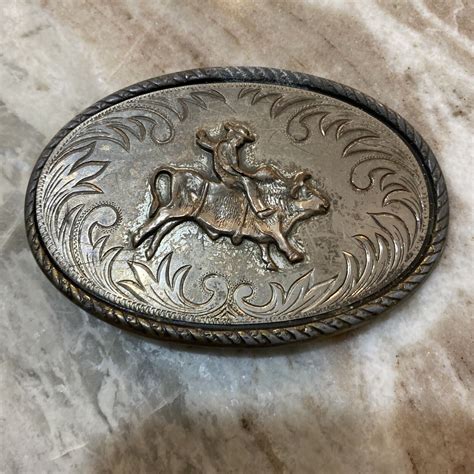 Vintage Bull Riding Cowboy Belt Buckle Medal Gem