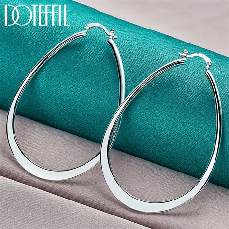 Doteffil Sterling Silver Smooth Big U Circle Hoop Earring Women