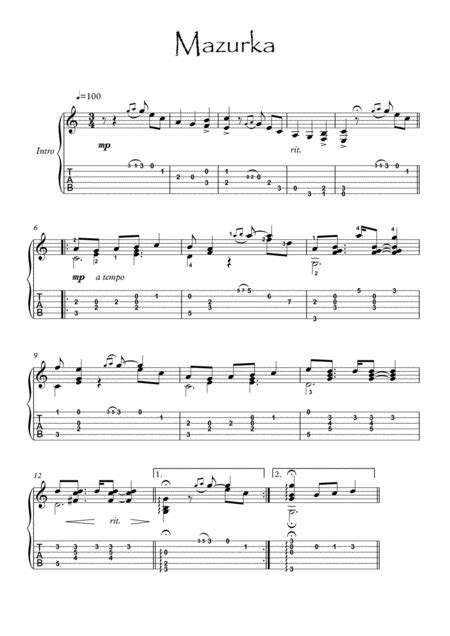 Classical Guitar Solo Mazurka Arr Pianosheetnow Sheet Music