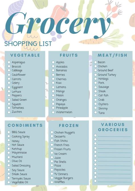 Comprehensive Grocery List 5 Free High Quality Printables