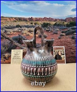 Rare Navajo Hand Painted Etched Wedding Vase By Native American Sylvia