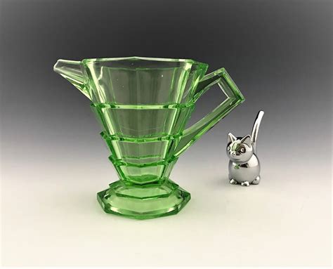 Indiana Glass Tea Room Creamer Green Depression Glass Uranium Glass Cream Pitcher Glowing