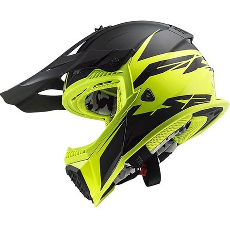 Casco Cross Enduro Moto Ls2 MX437 FAST EVO Roar Nero Opaco Giallo Fluo