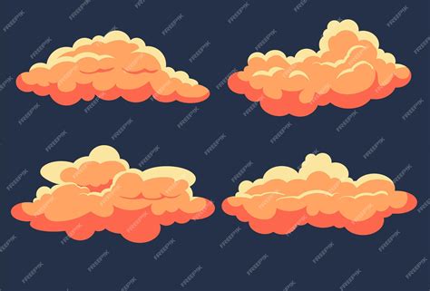 Conjunto De Diferentes Nubes De Dibujos Animados Vector Ilustración De Nubes Naranjas Planas