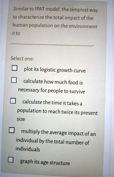 Solved Similar To The Ipat Model The Simplest Way To Characterize The Total Impact Of The