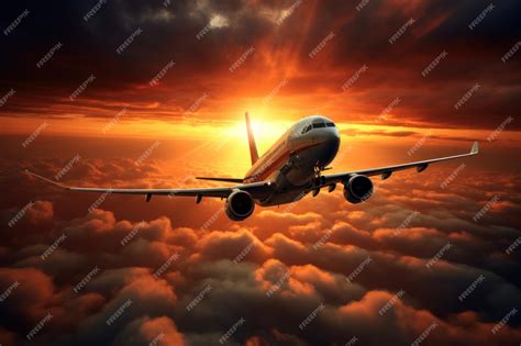 Premium AI Image | photo of airplane flying over sunset