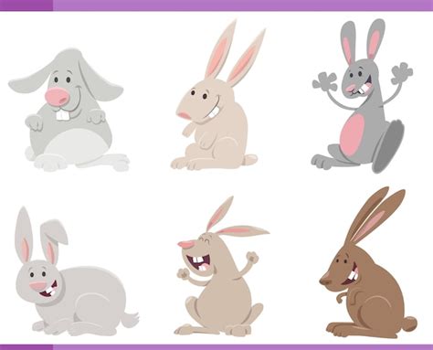 Jeu de personnages d animaux de ferme de lapins heureux de dessin animé