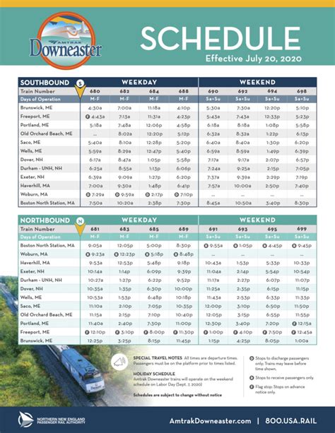 Printable Schedules Amtrak Downeaster | Printable Schedule