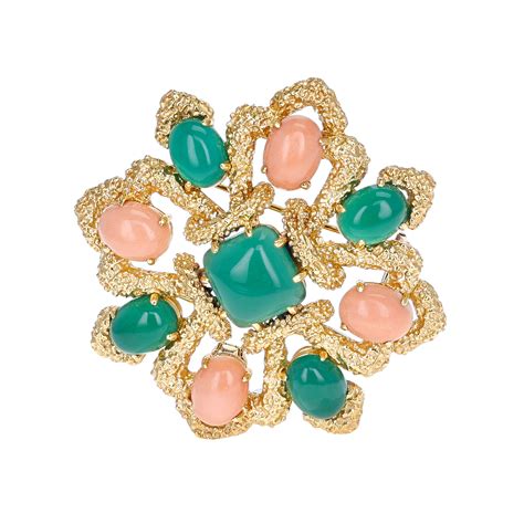 Van Cleef Arpels Vintage Gold Chrysoprase And Coral Brooch Available