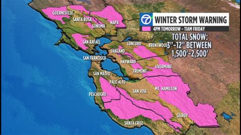 Bay Area Storm Timeline Winter Storm Warning Issued For Parts Of Region Coldest Temperatures