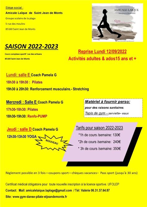 Flyer activités adultes ados 2022 2023 GYM Amicale Laïque Saint