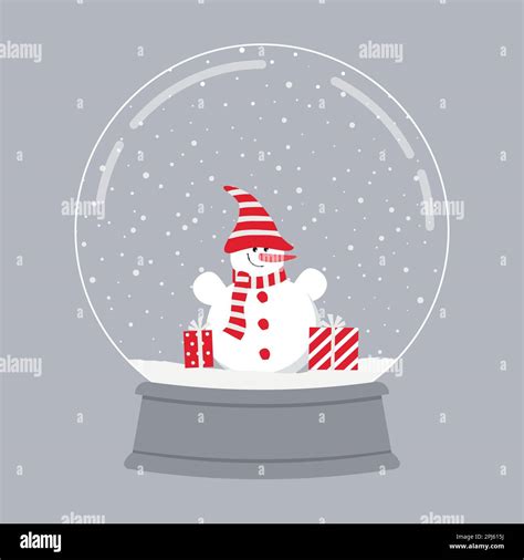 Snowman With Gifts In A Glass Snow Globe Christmas Souvenir Vector