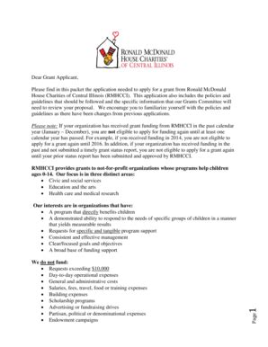 Fillable Online Rmhc Centralillinois Dear Grant Applicant Ronald