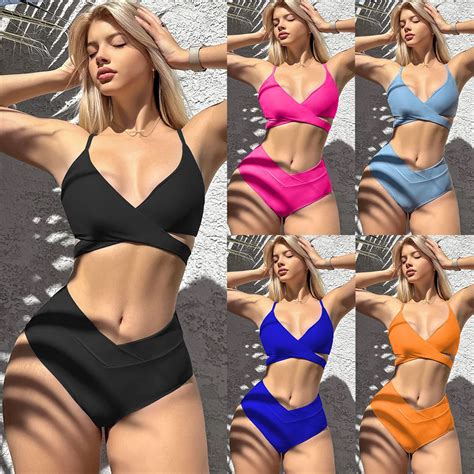 Conjunto De Bikini De Dos Piezas Para Mujer Traje De Ba O Liso Con Correa C