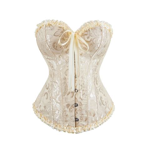 Women S Lace Up Boned Overbust Corset Bustier Lingerie Bodyshaper Top Princess Corset Apricot