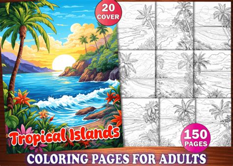 Tropical Islands Coloring Pages Adults Graphic By Play Zone Creative