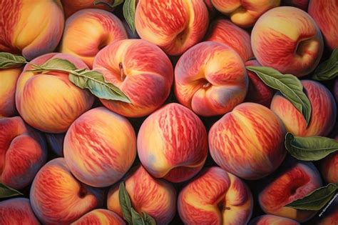 Premium AI Image A Bunch Of Peaches With Green Leaves On Them