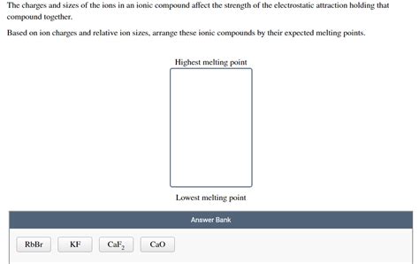 Solved The Charges And Sizes Of The Ions In An Ionic Chegg