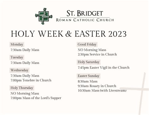 2023 Holy Week Schedule St Bridget Roman Catholic Church Hobart