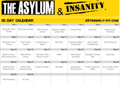 The Asylum Workout Calendar Mavra Sibella