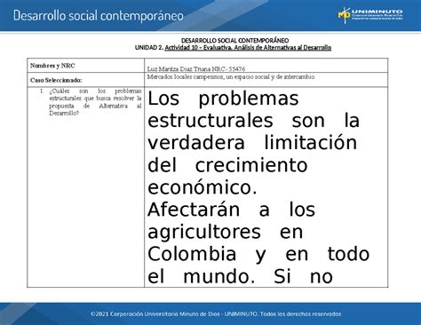 Actividad Desarrollo Social Contempor Neo Unidad Actividad