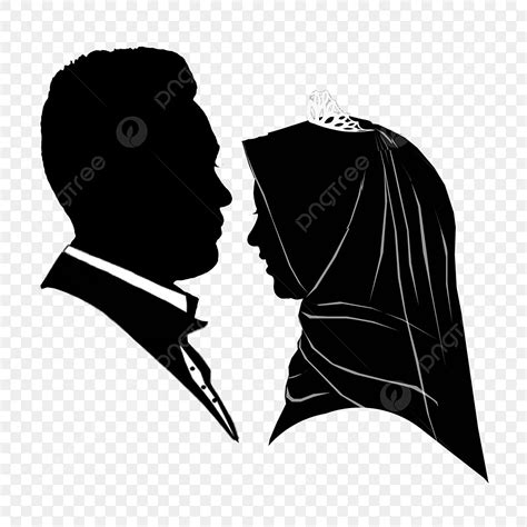 Siluet Pernikahan Pengantin Pria Dan Wanita Pengantin Bayangan Hitam