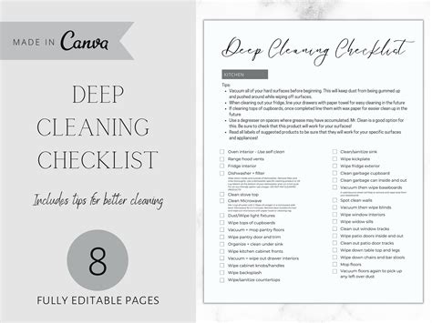 Deep Cleaning Checklist Cleaning Checklist Editable - Etsy