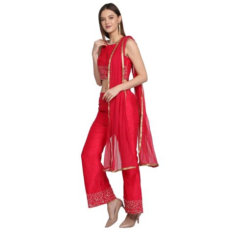 Embroidered Red Cotton Palazzo Suit A Line At Rs 3000 Set In Lucknow