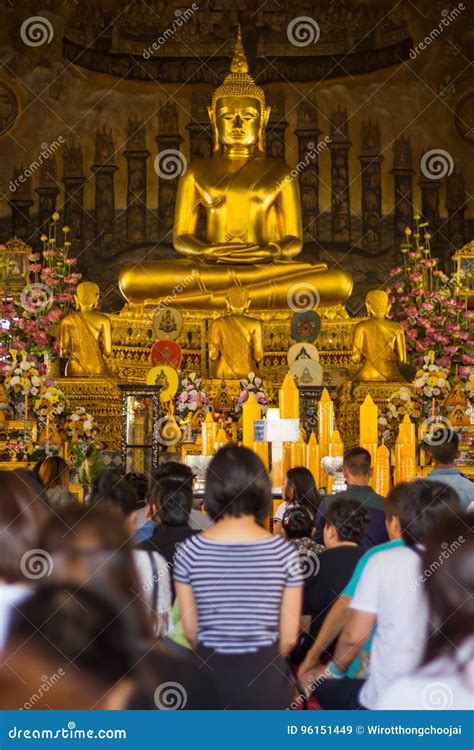 Thai Buddhist People Pray Buddha Statue In Temple Editorial Stock