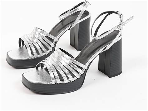 Sacha Dames Zilverkleurige Metallic Sandalen Met Hak Maat 37 Bol