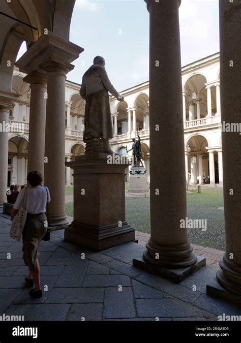 Tourists In Palazzo Di Brera Brera Palace Courtyard City Of Milan