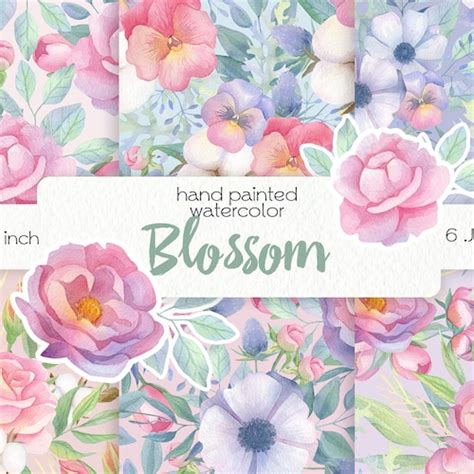 Watercolor Floral Digital Paper Peonies Scrapbook Paper Etsy