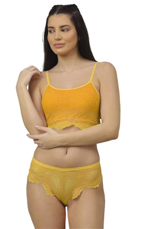 Buy Samvar Women S Yellow Net Bra Panty Set For Lingerie Set Undergarments Nightwear Hot Seexy
