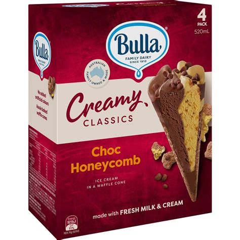 Bulla Creamy Classics Cones Choc Honeycomb Pack Woolworths