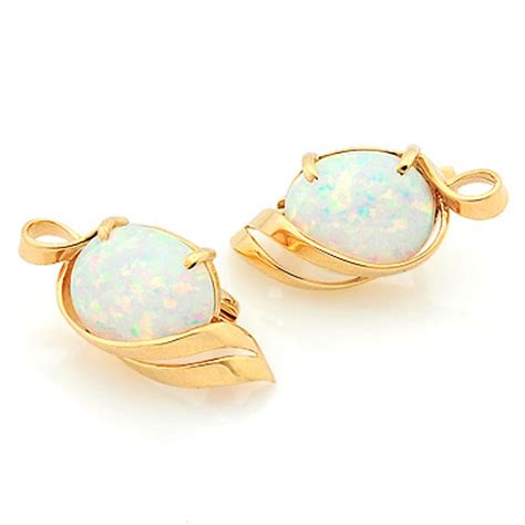 Золотые серьги с белым опалом — синтетическим - ювелирные украшения ...