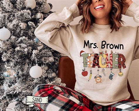 Custom Teacher Sweatshirt With Christmas Last Name Teacher Shirt