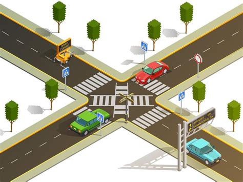 City Intersection Traffic Navigation Isometric View Vector Art