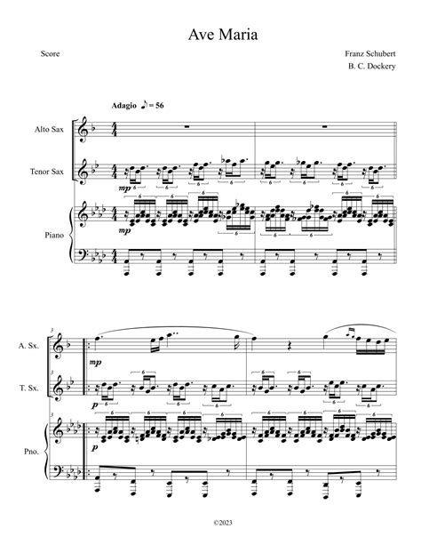 Ave Maria Alto And Tenor Sax Duet With Piano Accompaniment Arr B C