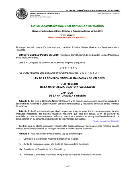 Lcnbv Ley De La Cnbv Cmara De Diputados Del H Congreso De La Uni